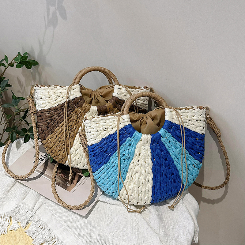 2024 Handmade Bags for Women Weaving Ladies Straw Wrapped Beach Bag Moon Shaped Top Handle Handbags H6.21#37 ddmy 2a9a