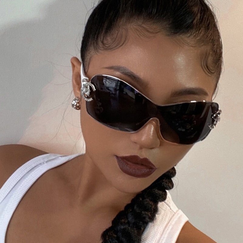 Oversized Rimless Sunglasses Women 2000S Sunglasses Gradient Sun Glasses Rectangle Cutting Lens Ladies big Square Y2K Style Women Eyewear S82 7219 IVI