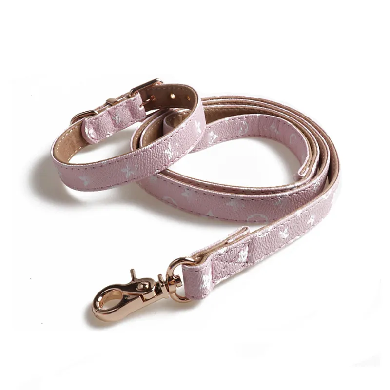 Leather Material Dog Classic Street Stripe Fashion Print Style Pet Durable Schnauzer French Bulldog Collar Set