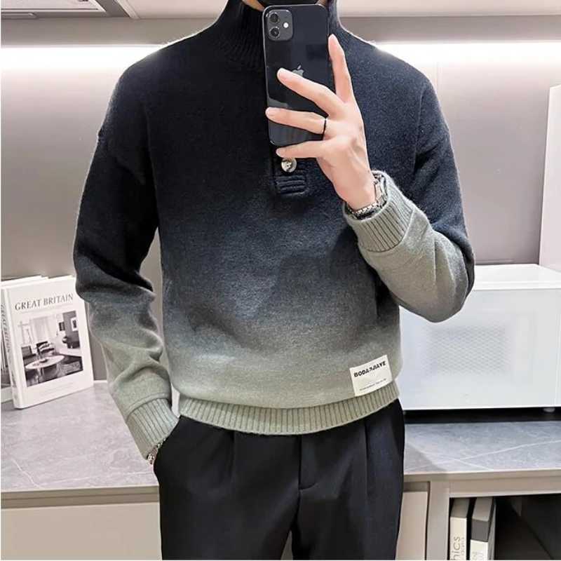 Men's Sweaters Mens High Quality Stylish Knit Sweaters/Male Slim Fit Brand Clothing Pullover Mens Gradient Single-breasted Sweaters 3XL-M Y240622