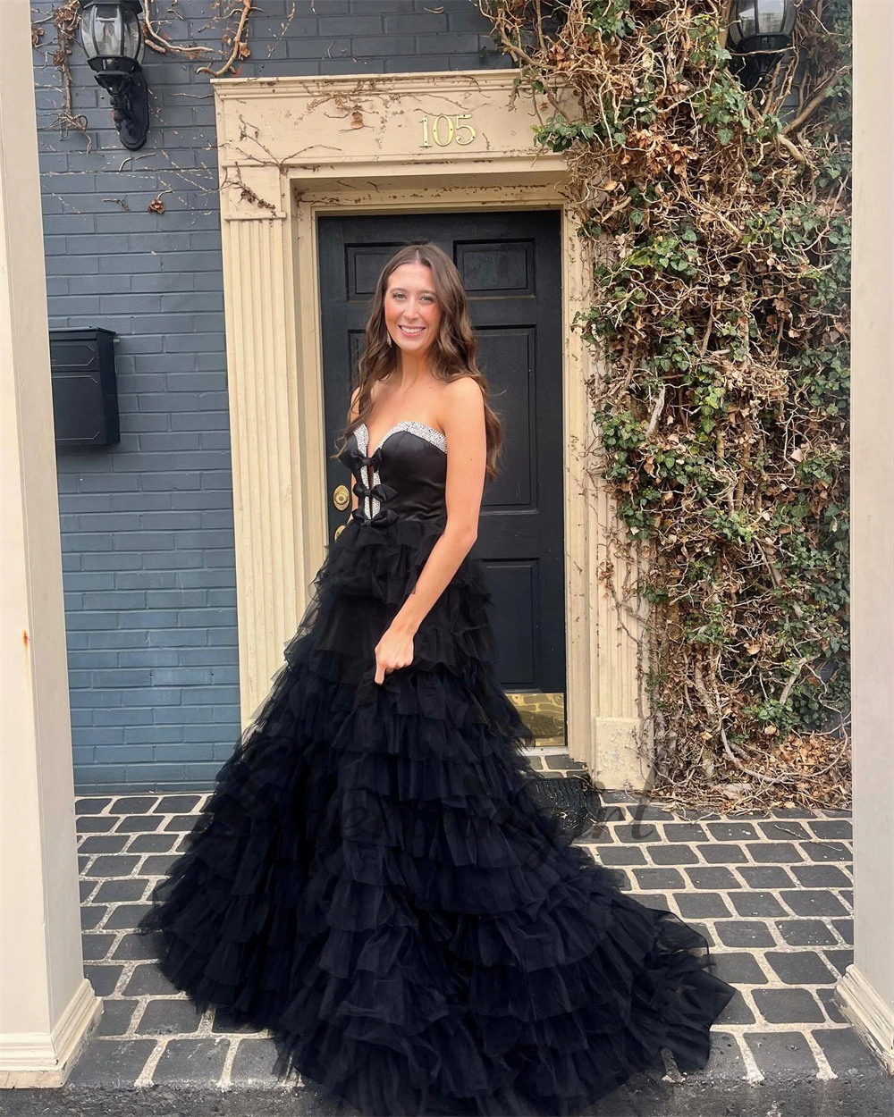 Long Prom Dresses White Crystal Tiered Deep V-Neck Split Tulle Ball Gown Bow Plus Size Formal Occasion Evening Party Gown Pd23