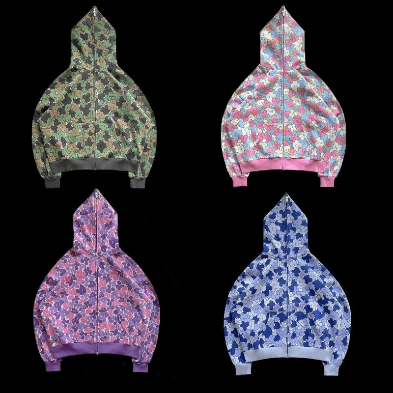 Y2K Harajuku Gothic Grunge Pattern Printed Hip Hop Zip Up Hoodie Long-Sleeved Sweatshirts Jacket Coats Streetwear 240624CJ