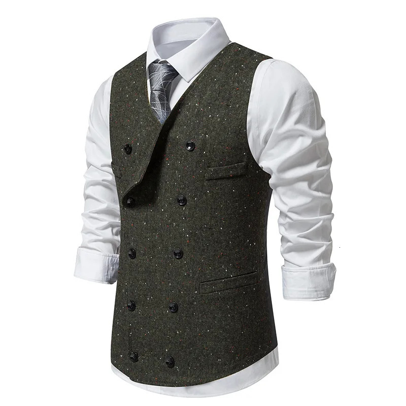 #4866 Autumn Winter Mens Vest Double Breasted Sleeveless Mens Blazer Vest Slim Fit Vintage Office Mens Waistcoat Split Joint 240615