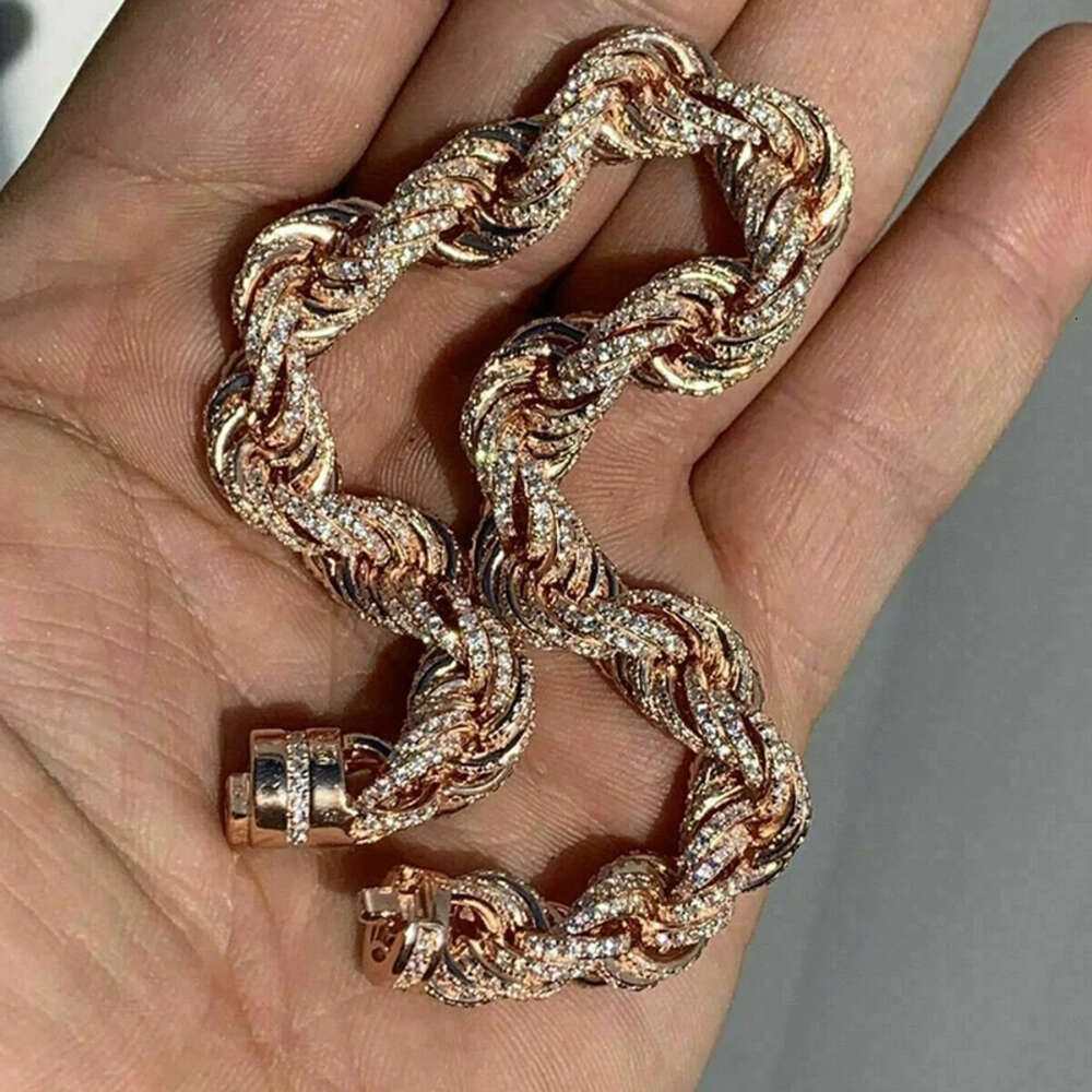 Mens 10mm Iced Out S925 Sterling Silver Link Chains Moissanite Hip Hop Rope Bracelet