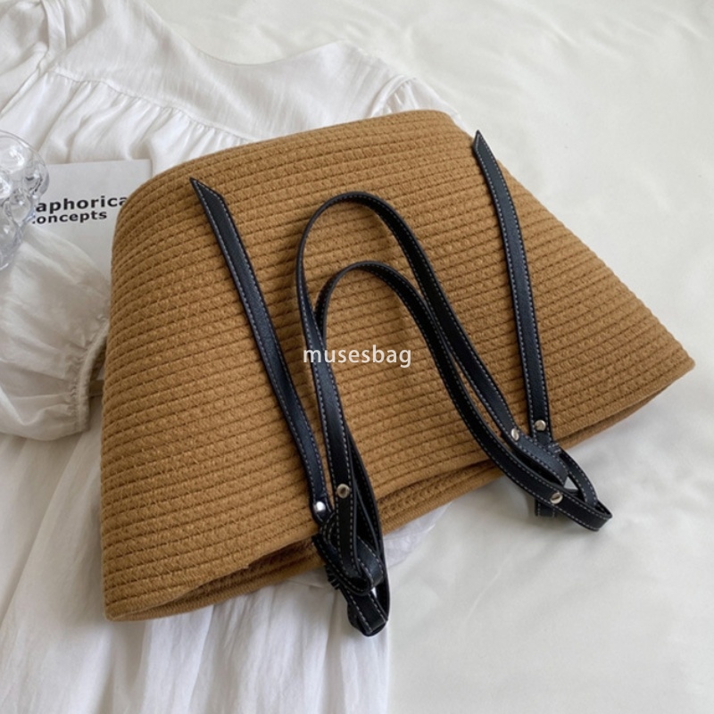Designer Women's High Quality and Practical Large Capacity Cotton Thread Woven Bag New French Retro Handheld Grass Woven Bag Versatile Commuter T