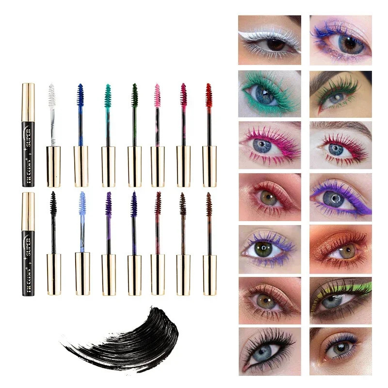 14 Color Volume Mascara Lasting Styling Waterproof Quick Dry Blue Purple Curling Lengthen Long Eyelash Silk Extension Cream 240625