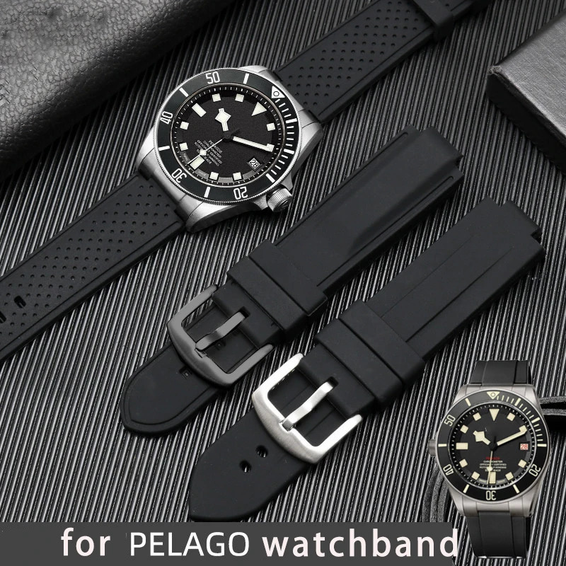 Convex mouth silicone watchband for the imperial Pelago Tomahawk 25600 25500 series watch strap impeap mens wristband 22mm belt 240618