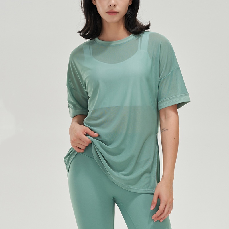 L43 Yoga Womens Mesh Shirt Womens Short Sleeve T Shirt Loose Breathable Sports Fitness DX43