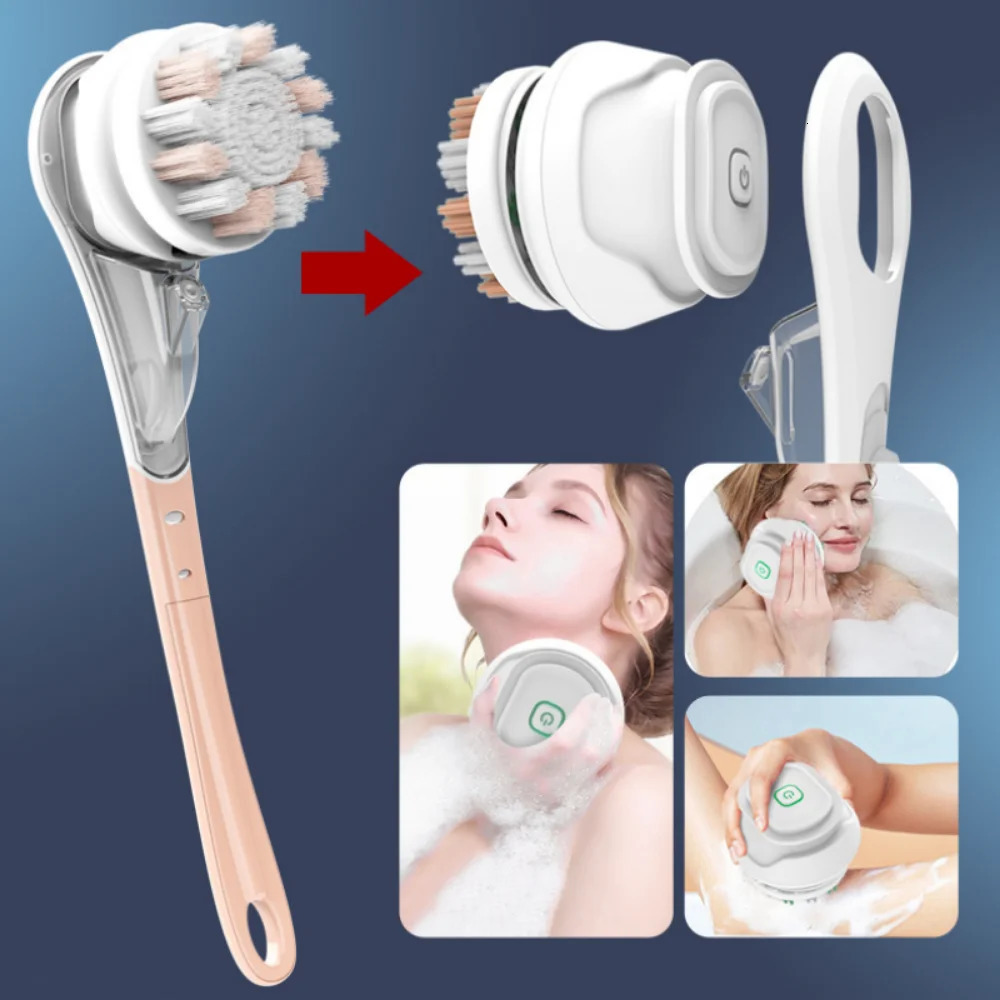 Electric Bath Brushes Shower Cleaning Body Massage Brush Multifunctional Brush Spa Waterproof IPX7 Long Handle Back Brushes 240624