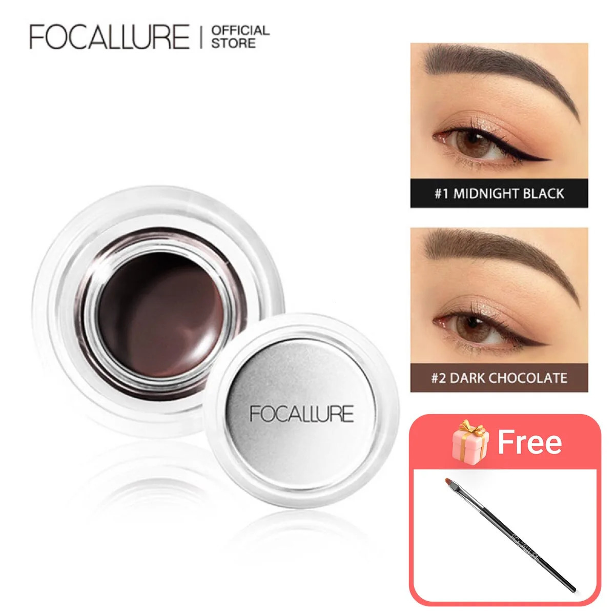 FOCALLURE 5 Color Eyebrow Pomade Eyebrow Eyeliner Gel Waterproof Long-lasting Creamy Texture Tinted Sculpted Brow Gel with Brush 240625