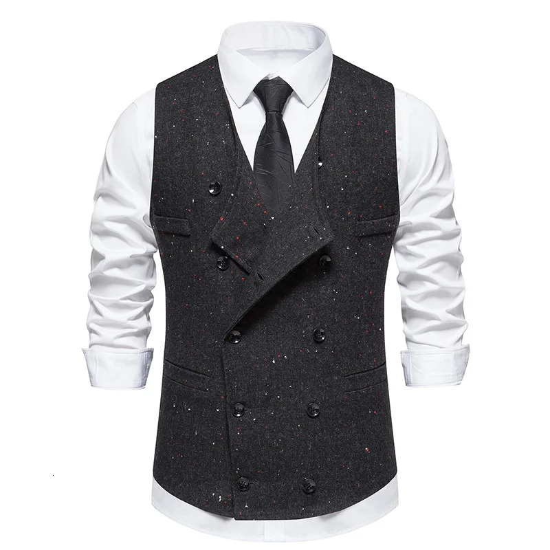 #4866 Autumn Winter Mens Vest Double Breasted Sleeveless Mens Blazer Vest Slim Fit Vintage Office Mens Waistcoat Split Joint 240615