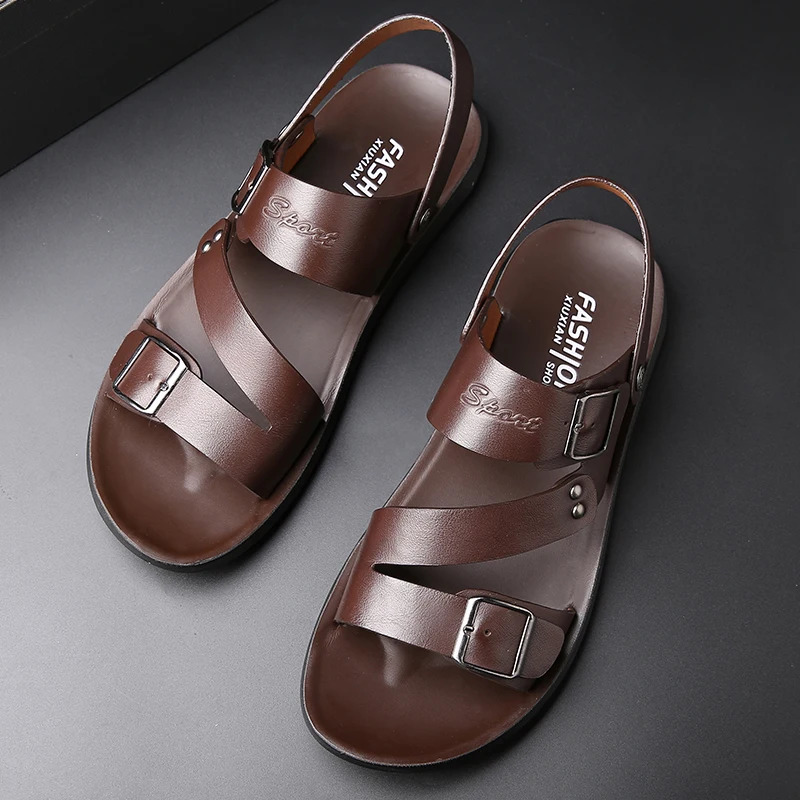 FUQIAO Big Size 48 Casual Fashion Men Shoes Slip-On PU Leather Soft Non-slip Beach Summer Sandals Slippers Flats Flip Flop 240625
