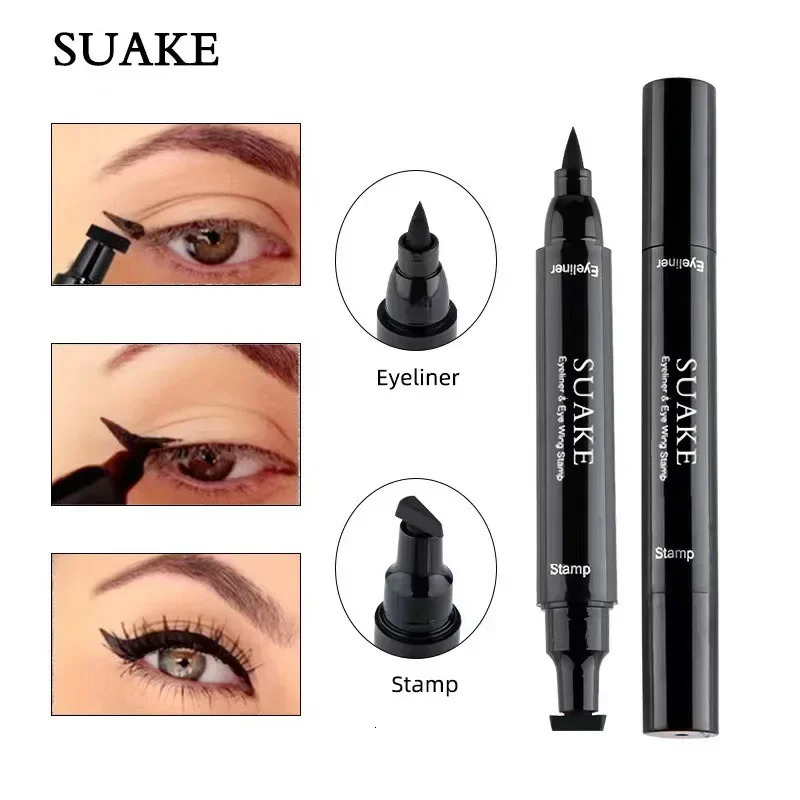 2 In1 Stamp Liquid Eyeliner Pencil Water Proof Fast Dry Double-ended Black Seal Eye Liner Pen Make Up for Women Cosmetics 240624