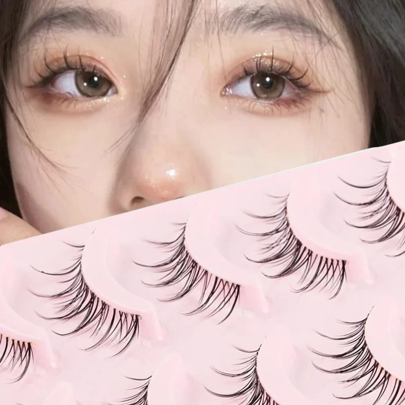 Manga Lashes 5 Pairs Anime Cosplay Faux Mink Korean Natural short Full Strip Clear Band Soft Eyelashes Extension 240624