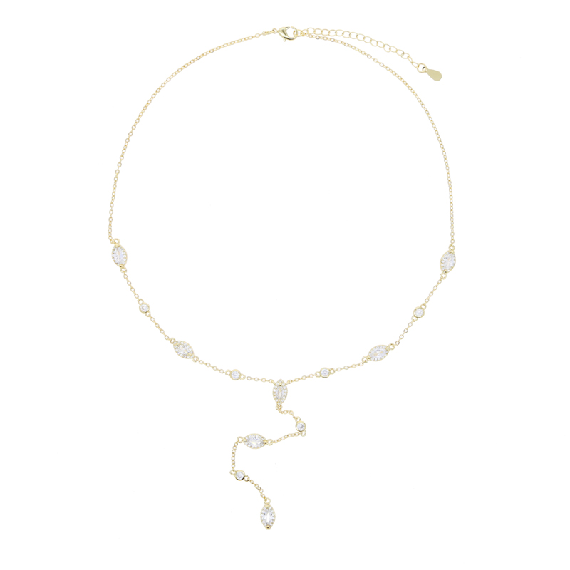 Sparking Bling 5A Cubic Zirconia CZ Marquise Eye Shaped Charm Long Y Lariat Sexy Women Chain Necklace