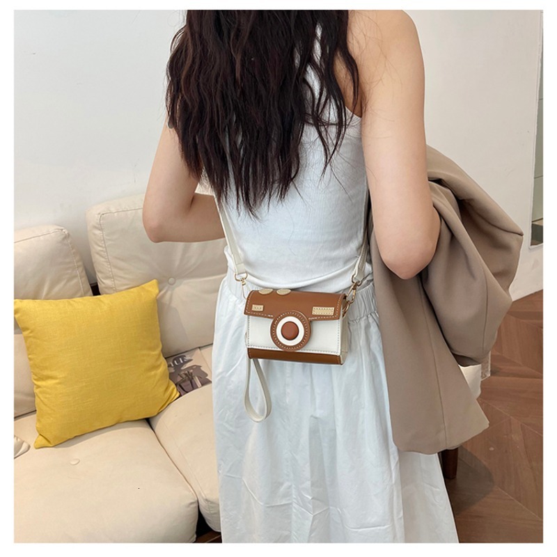 Camera Unique Design PU Shoulder and Crossbody Personality Color Matching Compact Hand Bags for Women 2024 Fashion New H6.25#26