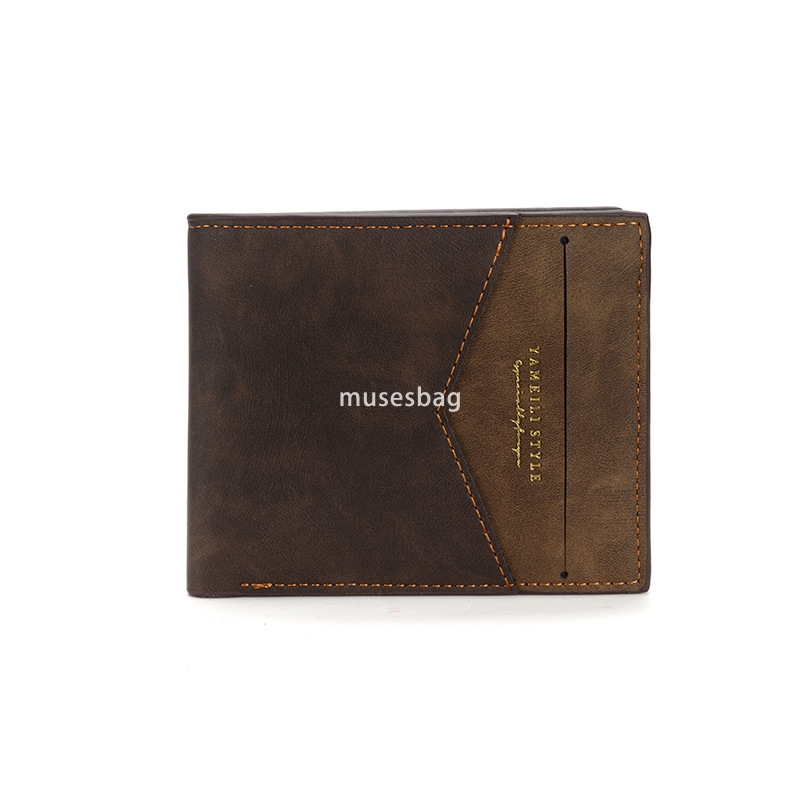 High quality men's fashionable and atmospheric classic retro wallet leisure and practical multi-functional two fold short horizontal car stitchin