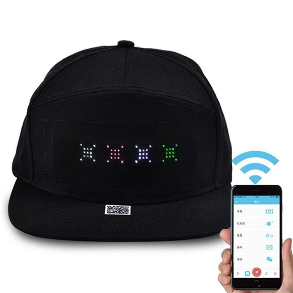 Unisex Baseball Cap USB Rechargeable Bluetooth APP Programmable LED Scrolling Message Display Board Hip Hop Street Hat 240530