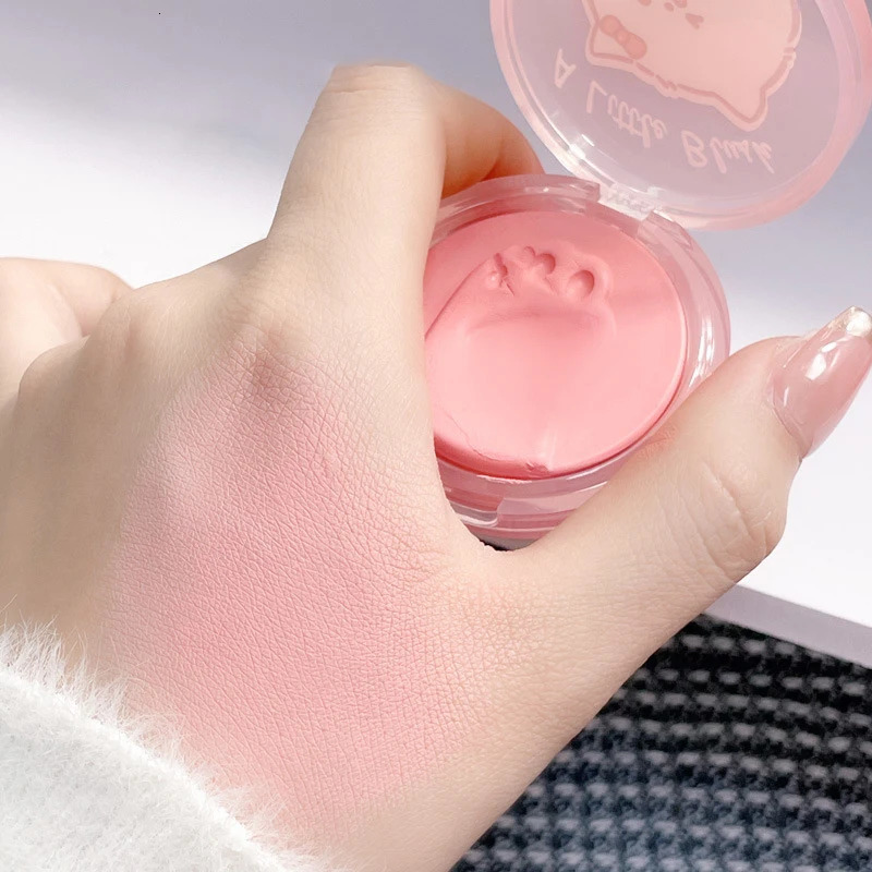 Cute Cat Foot Print Blush with A Thumb Puff Sweet Korean Girl Cheek Makeup Blusher Long Lasting Face Con Shadow Cosmetics 240624