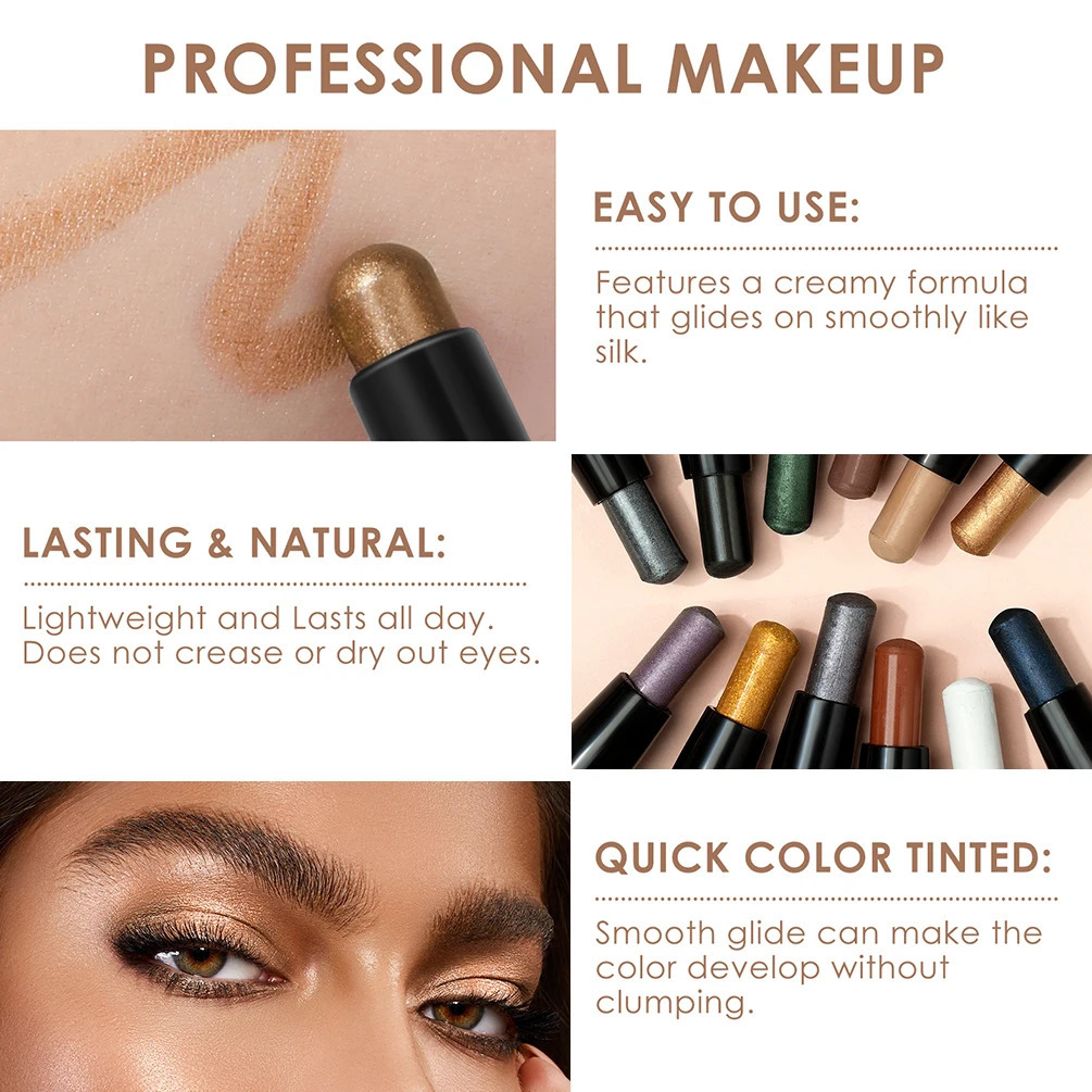 Waterproof Pearlescent Eyeshadow Pencil Stick 12 Colors Lasting Glitter Shimmer Eye Shadow Pen Eyeliner Stick Eyes Makeup Tools 240624