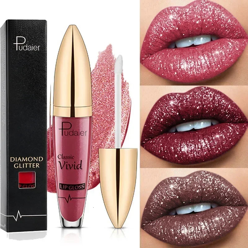 Waterproof Diamond Glitter Lip Gloss 18 Colors Long Lasting Glitter Lipstick Shiny Lip Gloss Shimmer Pearl Lipgloss Lip Make Up 240624