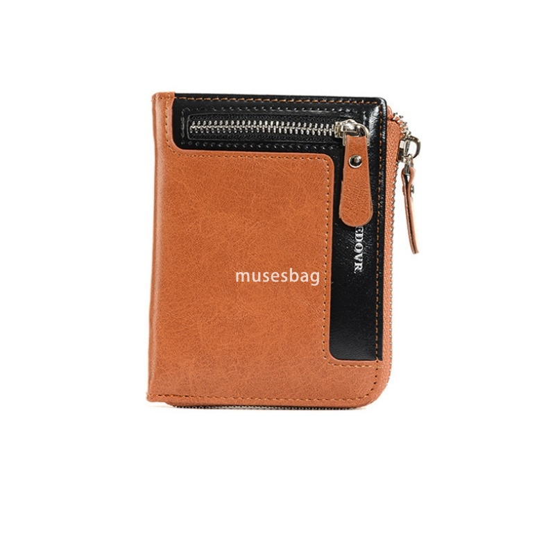 Designer Men's High Quality Classic Retro RFID Anti Theft Brush Wallet Practical Multi functional Short Vertical Zipper Wallet Multi functional Z