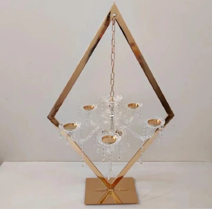 4pcs Wedding Gold Metal Tall Diamond Table Centerpieces With candle holder for wedding backdrop arch stage decor ZZ