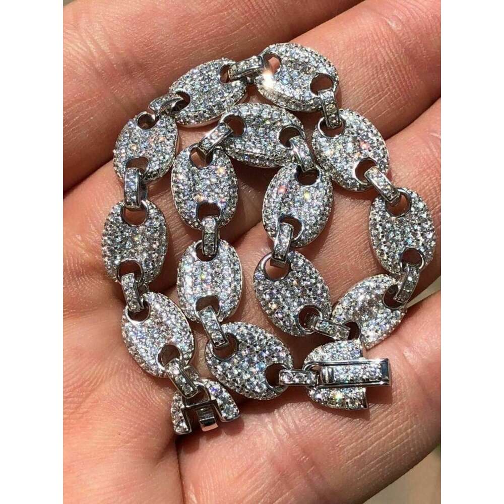 Wholesale Custom Chunky Link 8mm Puffed Mariner S925 Sterling Silver Mens Moissanite Hip Hop Bracelet