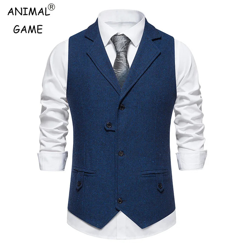 Suit Vest for Men Herringbone Tweed Suit Vest Business Formal Dress Vests Slim Fit Tailored Collar Waistcoat 240615