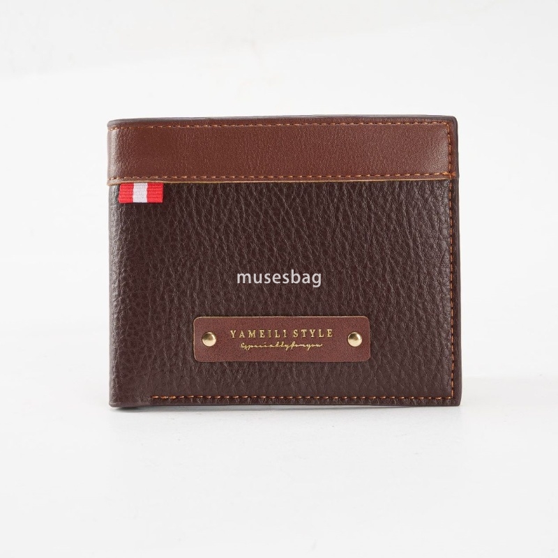 Fashionable men's high-quality retro wallet short wallet classic casual lychee pattern soft leather wallet with multiple card slots large capacit