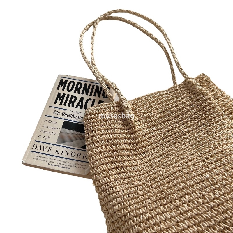 High quality women's fashionable one shoulder large capacity grass woven bag portable simple classic leisure bag seaside vacation beach rattan wo
