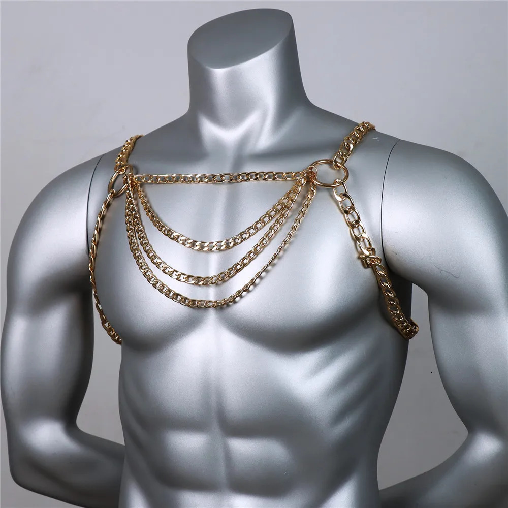 Men Body Chest Chain Gay Sexy Jewelry Punk Metal Bikini Harness Festival Accessories Party Rave Goth Sexy Belly Body Chain Gift 240625