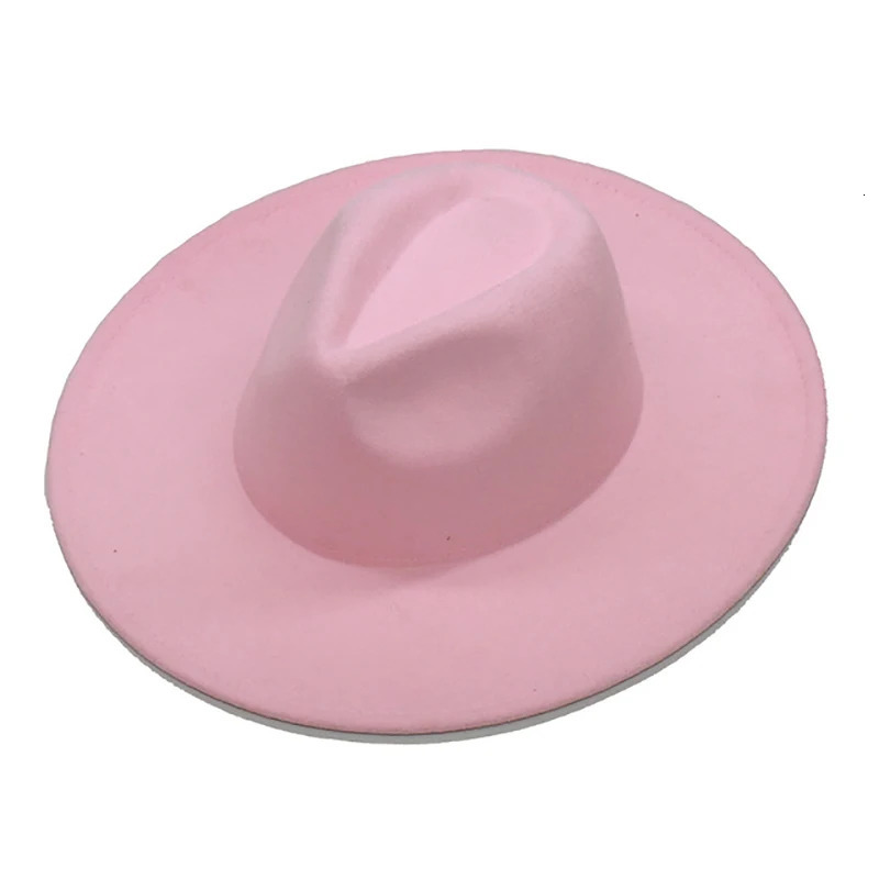 9.5CM Wide Brim Big Fedora Hat Spring Winter Wool Felt Leisure Hat Panama Jazz Hat 18 colors 240625