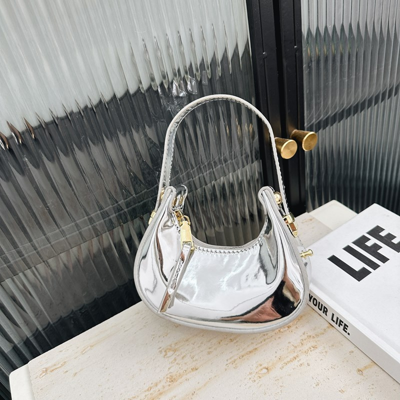 Glossy PU Solid Fashion Mini Half Moon Hand Compact Simple Sense of Cute Children's Bags 2024 Designer New Style H6.25#26