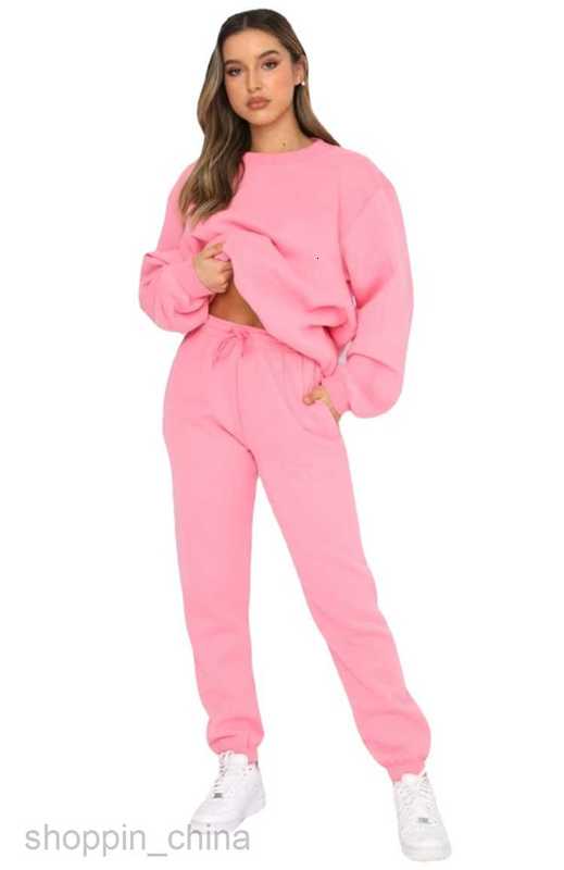Women's Tracksuits Autumn and winter solid color round neck Pullover trousers women's fashion leisure long sleeve sweater set new products S