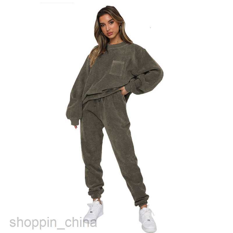 Women's Tracksuits Autumn and Winter New Corduroy Solid Round Neck Pullover Long Sleeve Two Piece Fashion Pants Set Women Sets