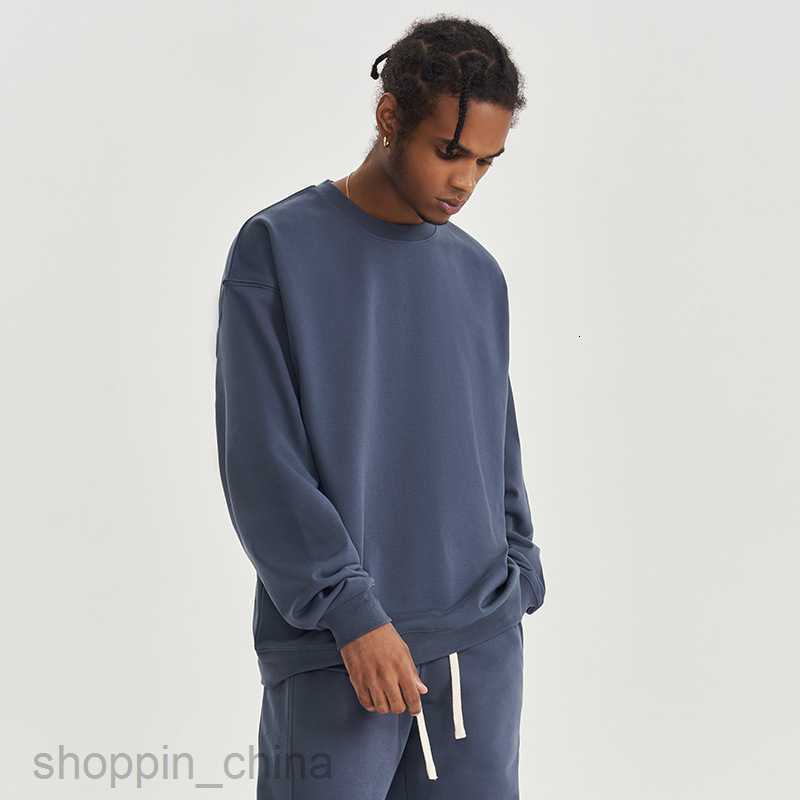 Men's Hoodies Sweatshirts Autumn/Winter New 450G Terry Solid Round Neck Mens Sweater Thickened Fashion Brand Loose