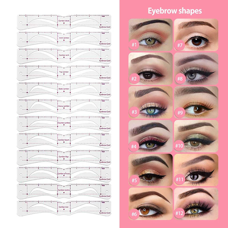 12Stylesset Eyebrow Stencil Set Reusable DIY Eye Brow Drawing Guide Styling Shaping Grooming Template Card Easy Makeup 240625