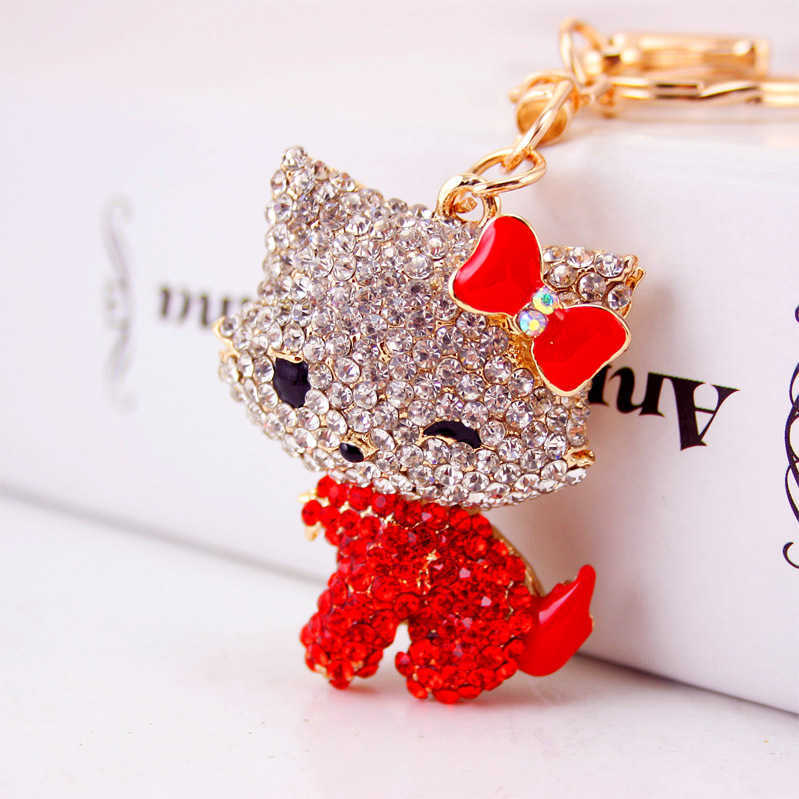Keychains Lanyards Cartoon Cat Keychain Rhinestone Gold Color Cute Kitty Keyring Holder Creative Gift Fashion Jewelry llaveros para mujer Y240417