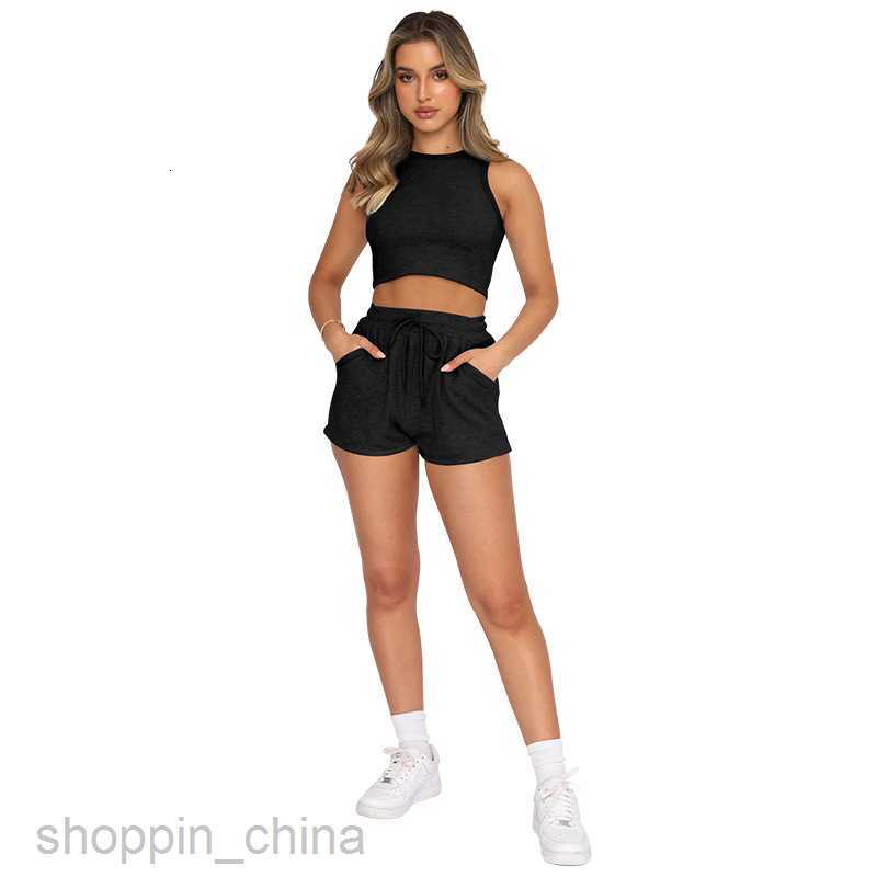 Women's Tracksuits New summer suit solid color vest urban leisure short style sleeveless navel exposed fashion body shaping women's wear Set