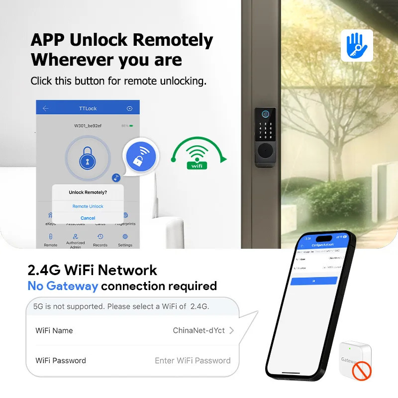 TTLock WIFI Version Built In Fingerprint Waterproof Outdoor Gate Passcode Rfid Card Keyless Smart Door Lock 240603