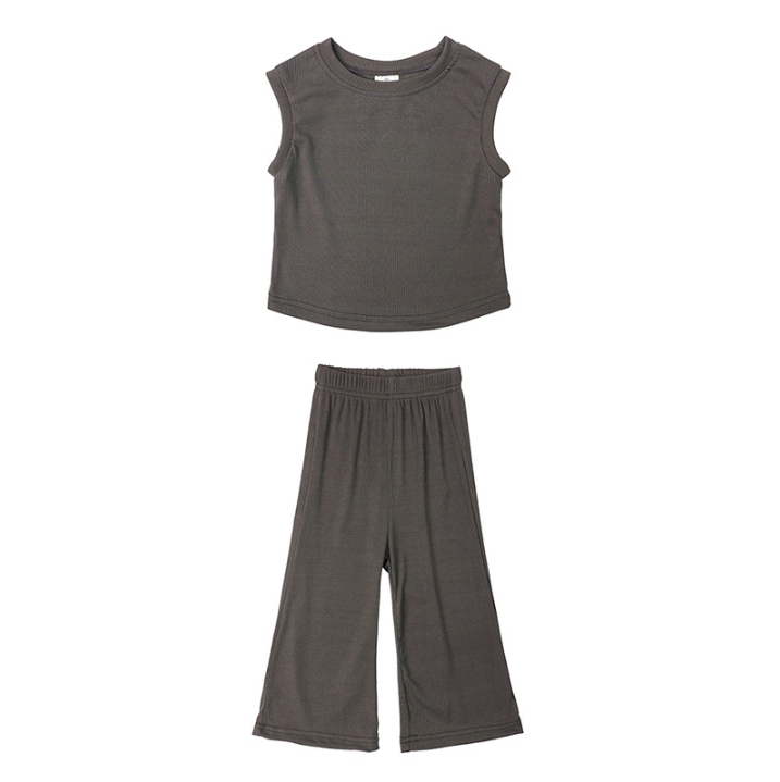 Kids Girl Outfits Sleeveless Girls Tops Pants 2PCS Sets Solid Colors Children Clothes Set Summer Toddler Casual Clothing 3 Colors DW6900