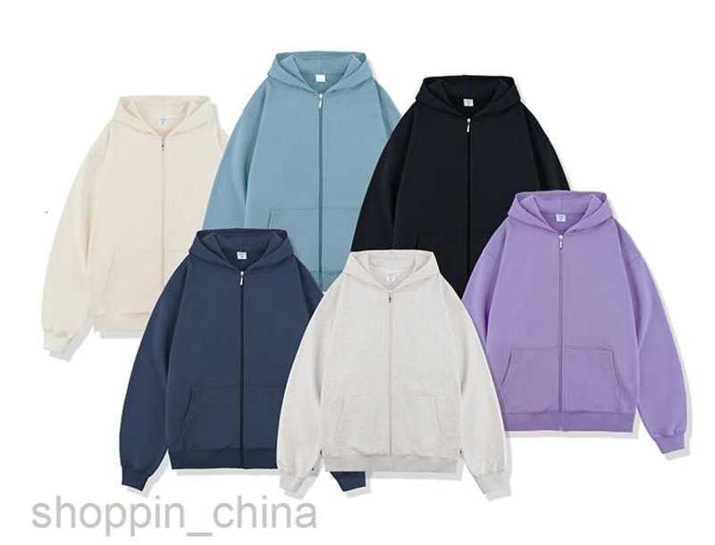 Men's Hoodies Sweatshirts Autumn/Winter New 450G Terry Loose Fashion Brand Zipper Hoodie Solid Color Casual Men Warm Coat