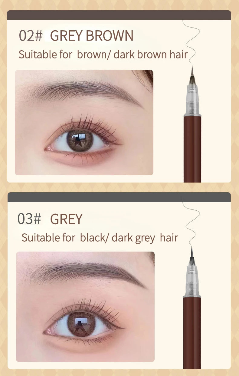 Biya Liquid Eyebrow Pen Altra Thin 0.01mm Waterproof Eyebrow Pencil Sweat-proof and Colorfast Easy To Draw Brown Eyebrow Grey 240625