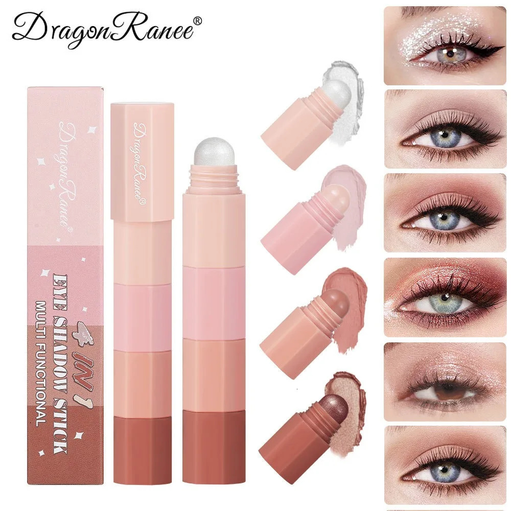 Coral Brown Mini Eye Shadow Stick 4 IN 1 Combo Pearlescent Metallic High Gloss Highlighter Multi-purpose Eyeshadow Crayon Pen 240624