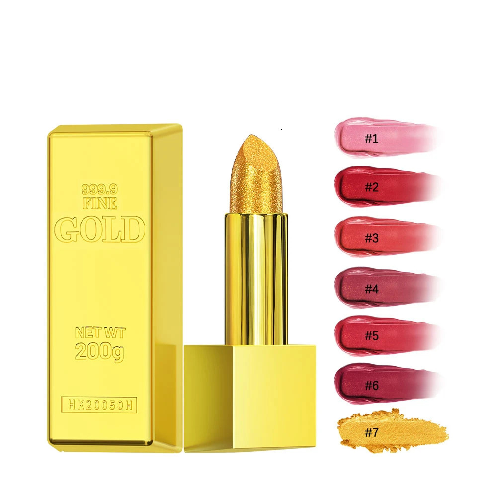 Waterproof Glitter Gold Pink Lipstick Long Lasting Non-stick Cup Velvet Matte Lip Tint Pearl Red Pink Sexy Lips Makeup Cosmetic 240624