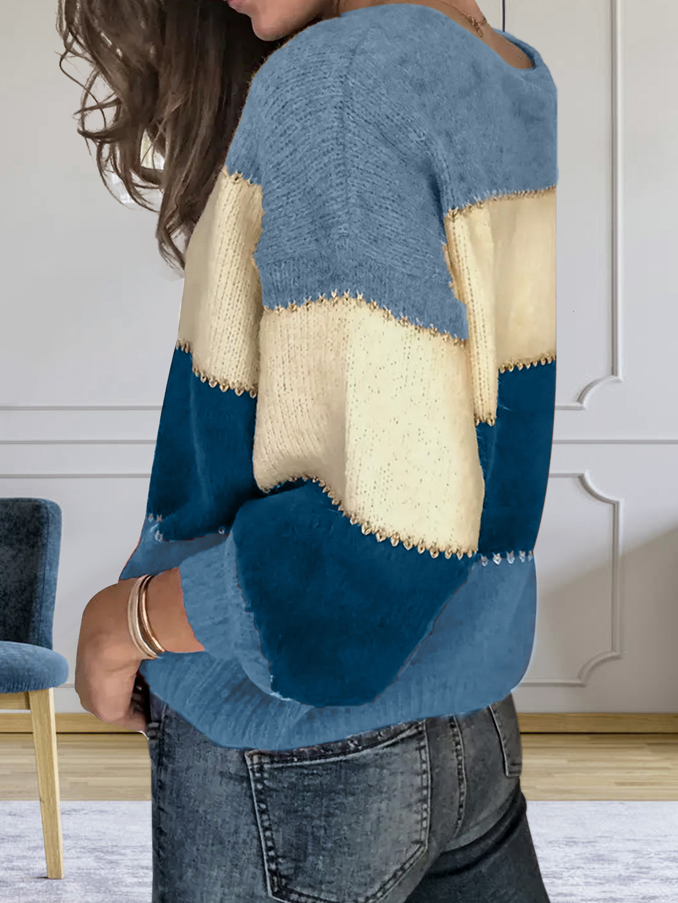 Loose Striped Women Pullover Plus Size Womens Sweaters High Quality Oversized Color Block Sweater Jumper F6.25#39