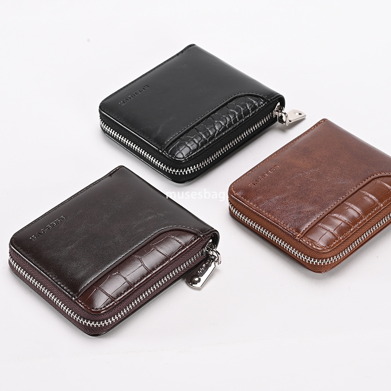 Fashionable men's designer temperament retro wallet horizontal anti-theft brush casual practical multi card slot US dollar short wallet RFID cros