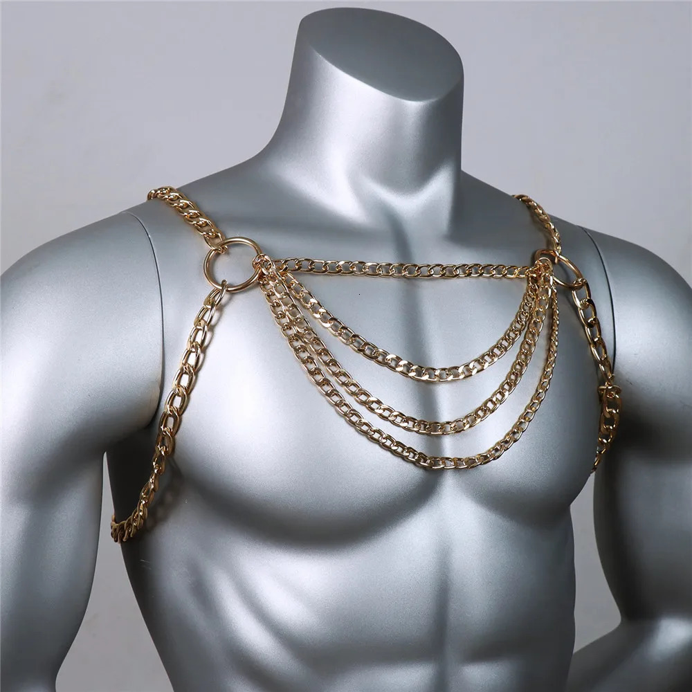 Men Body Chest Chain Gay Sexy Jewelry Punk Metal Bikini Harness Festival Accessories Party Rave Goth Sexy Belly Body Chain Gift 240625