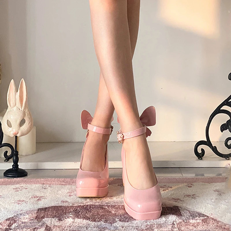Pink Patent Leather Platform Mary hot Jane Heels - 9cm Lolita Shoes for Cosplay, Halloween & Roleplay